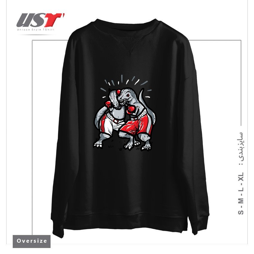 طرح T-REX'S TRYING TO BOX سوییشرت اورسایزرنگ مشکی