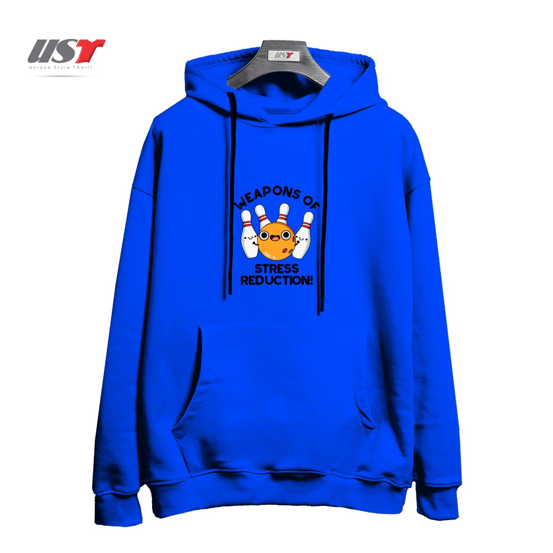 طرح WEAPONS OF STRESS REDUCTION CUTE BOWLING PUN هودی اورسایزرنگ آبی شالی