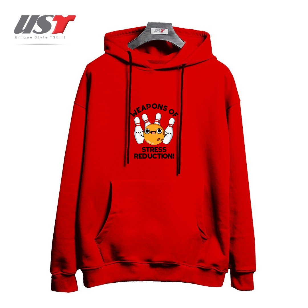 طرح WEAPONS OF STRESS REDUCTION CUTE BOWLING PUN هودی اورسایزرنگ قرمز