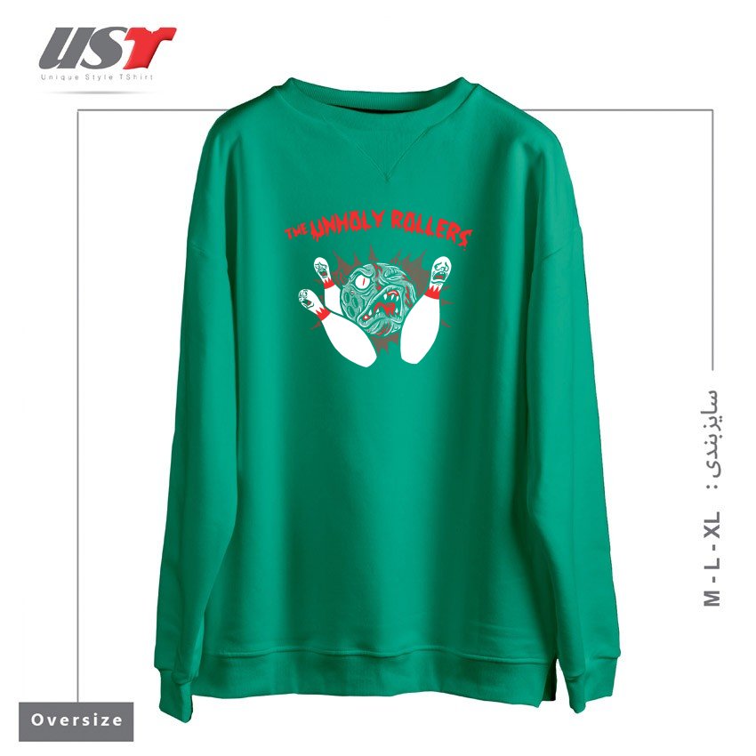 طرح THE UNHOLY ROLLERS سوییشرت اورسایزرنگ سبز سدری
