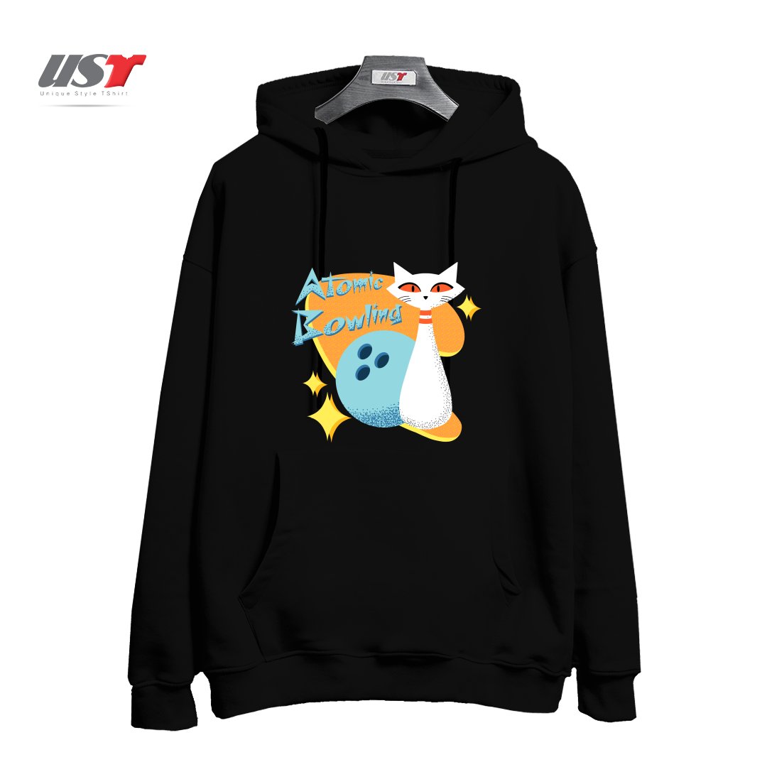 طرح ATOMIC CAT IN MID-CENTURY MODERN BOWLING DESIGN هودی اورسایزرنگ مشکی