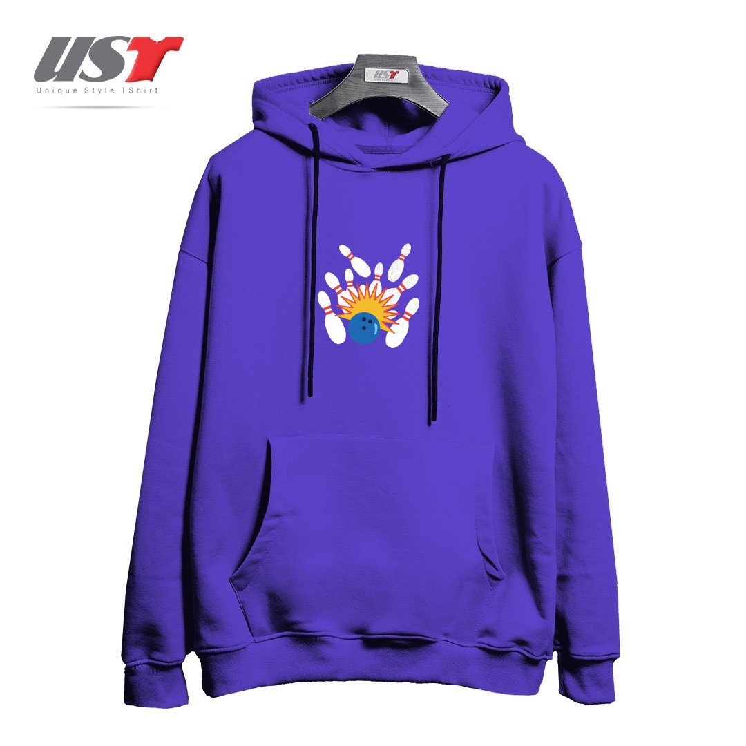 طرح BOWLING A STRIKE هودی اورسایزرنگ بنفش