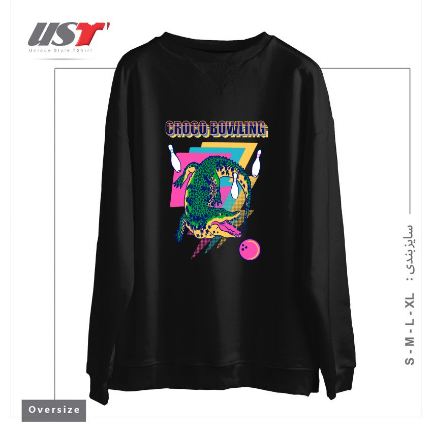 طرح CROCO BOWLING سوییشرت اورسایزرنگ مشکی