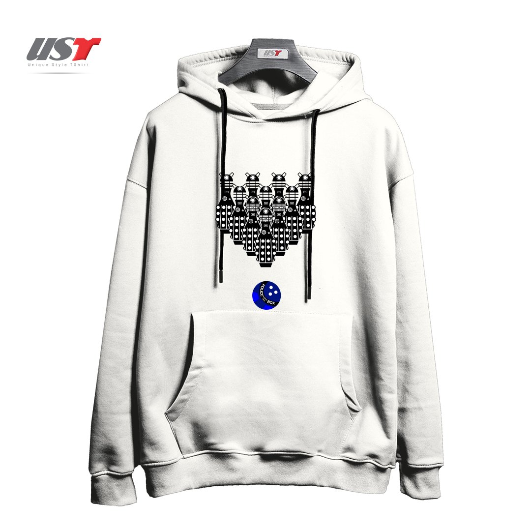 طرح DALEK BOWLING هودی اورسایزرنگ سفید