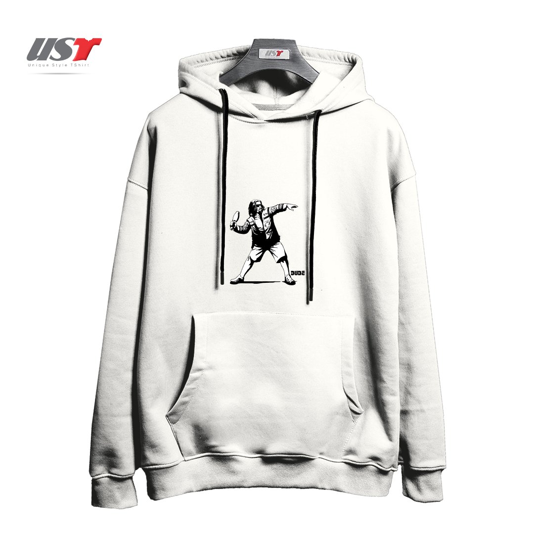 طرح THE DUDE هودی اورسایزرنگ سفید