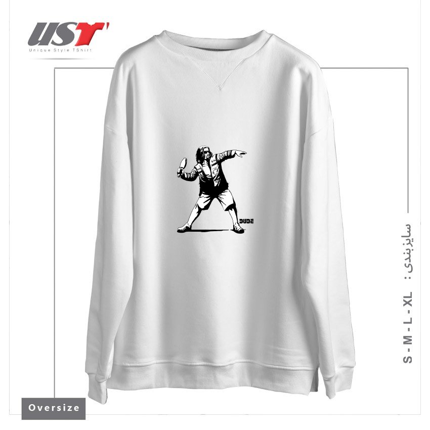 طرح THE DUDE سوییشرت اورسایزرنگ سفید