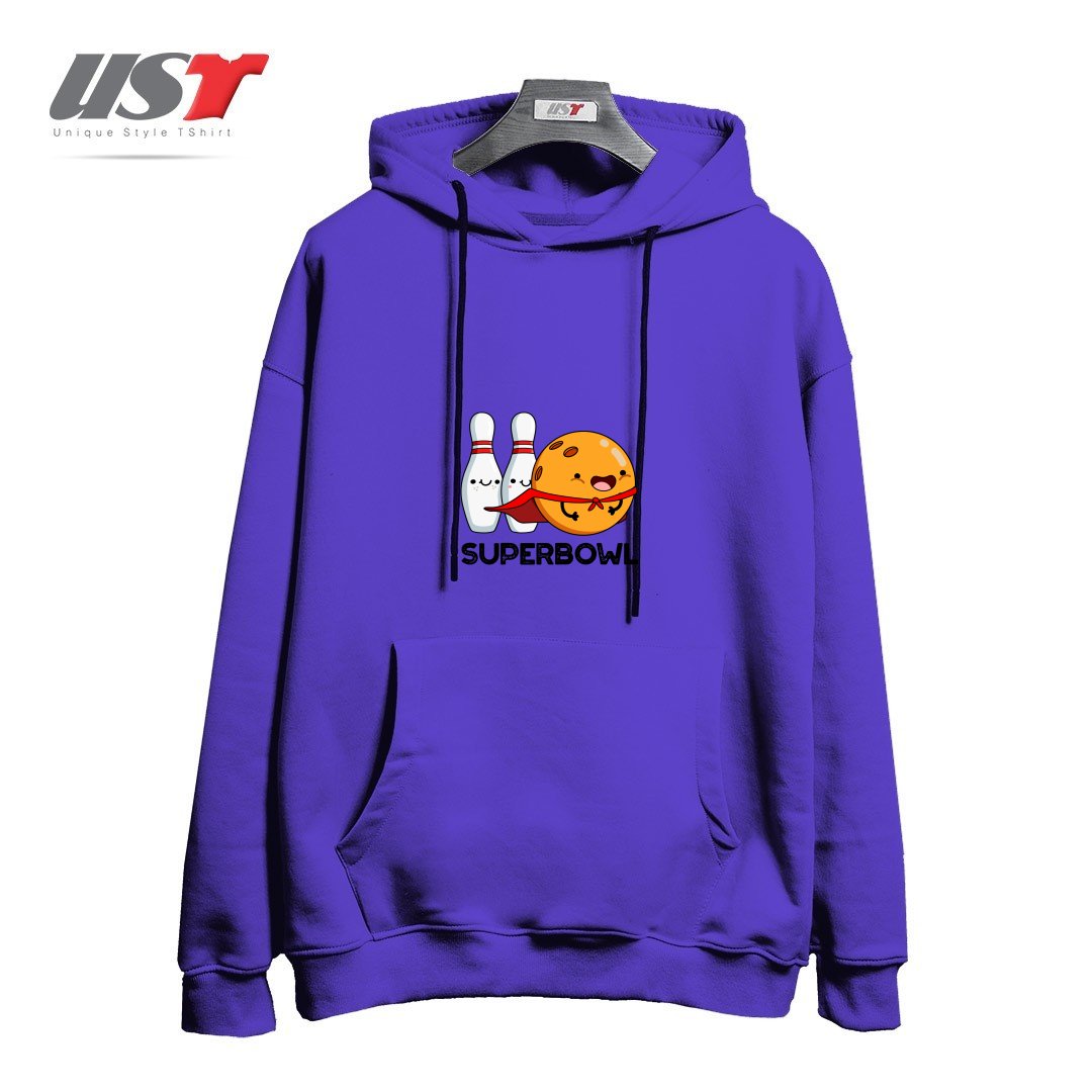 طرح SUPER BOWL CUTE SUPER HERO BOWLING PUN هودی اورسایزرنگ بنفش