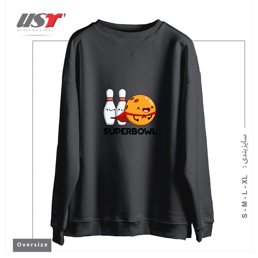 طرح SUPER BOWL CUTE SUPER HERO BOWLING PUN سوییشرت اورسایزرنگ دودی