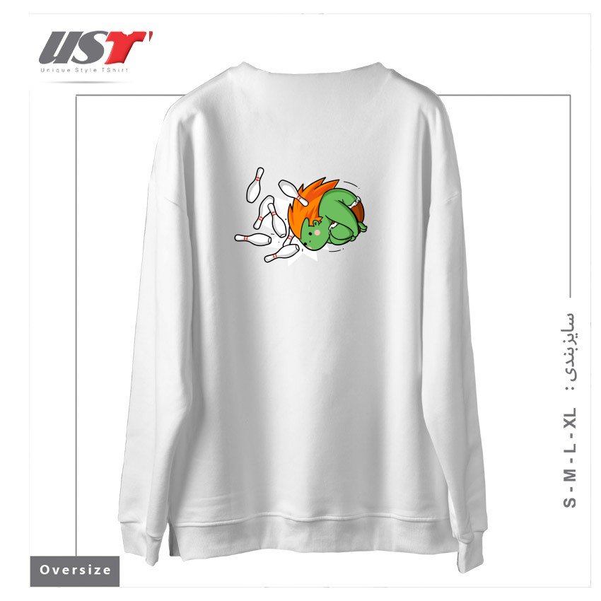 طرح SPORTY BUDDY BOWLING سوییشرت اورسایزرنگ سفید