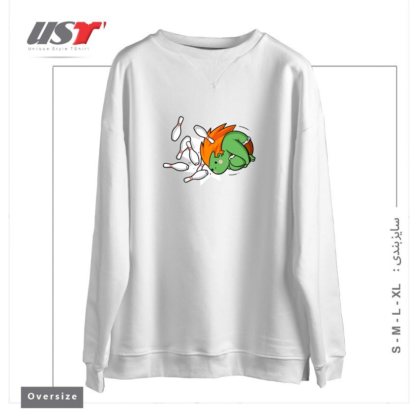 طرح SPORTY BUDDY BOWLING سوییشرت اورسایزرنگ سفید