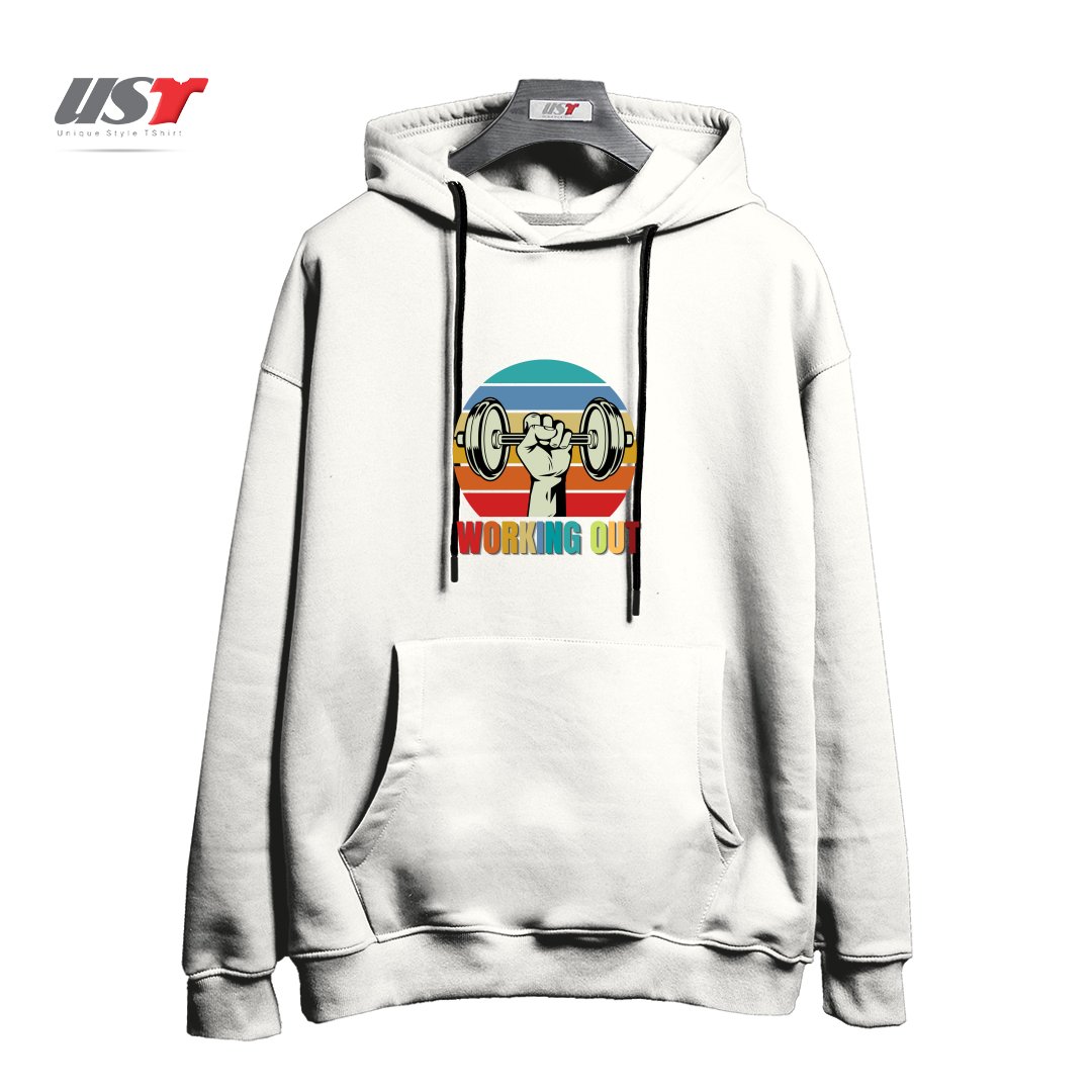 طرح WORKING OUT VINTAGE GYM هودی اورسایزرنگ سفید