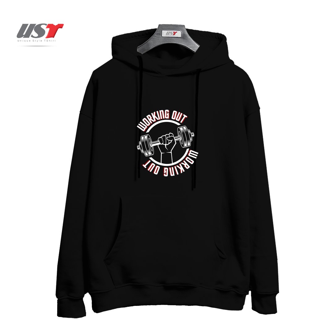 طرح WORKING OUT, GYM SYMBOL هودی اورسایزرنگ مشکی