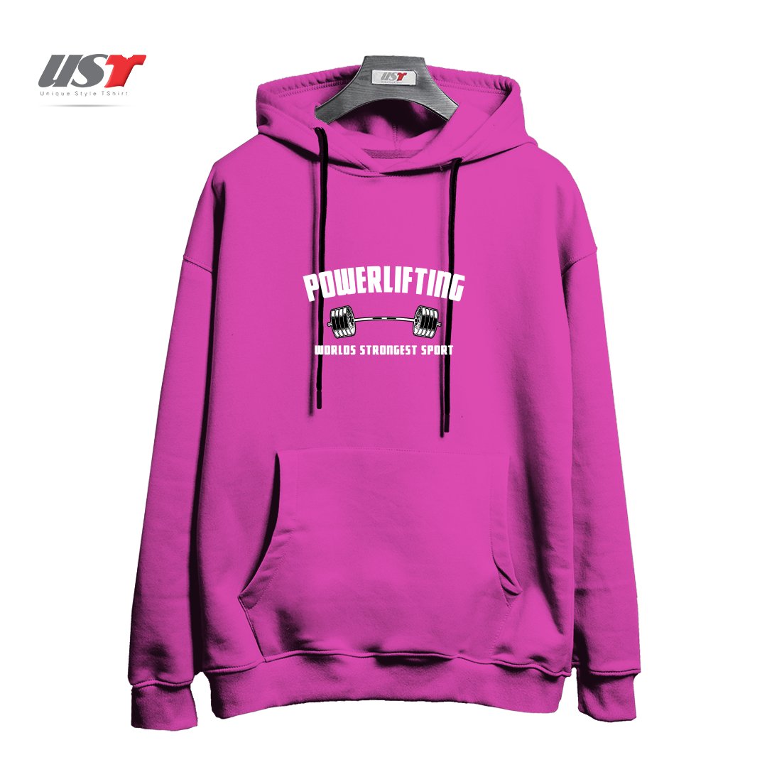 طرح POWERLIFTING GYM WEIGHTLIFTING BODYBUILDING STRONGMAN BENCH DEADLIFT BODYBUILDING هودی اورسایزرنگ صورتی