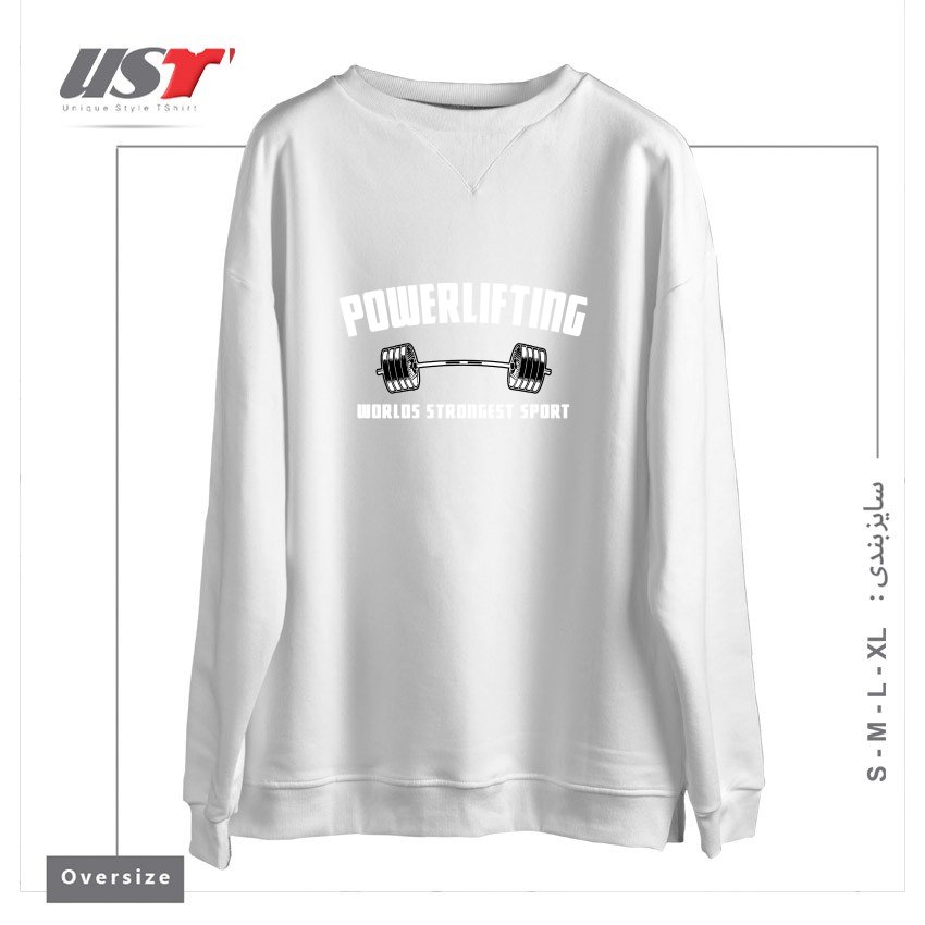طرح POWERLIFTING GYM WEIGHTLIFTING BODYBUILDING STRONGMAN BENCH DEADLIFT BODYBUILDING سوییشرت اورسایزرنگ سفید