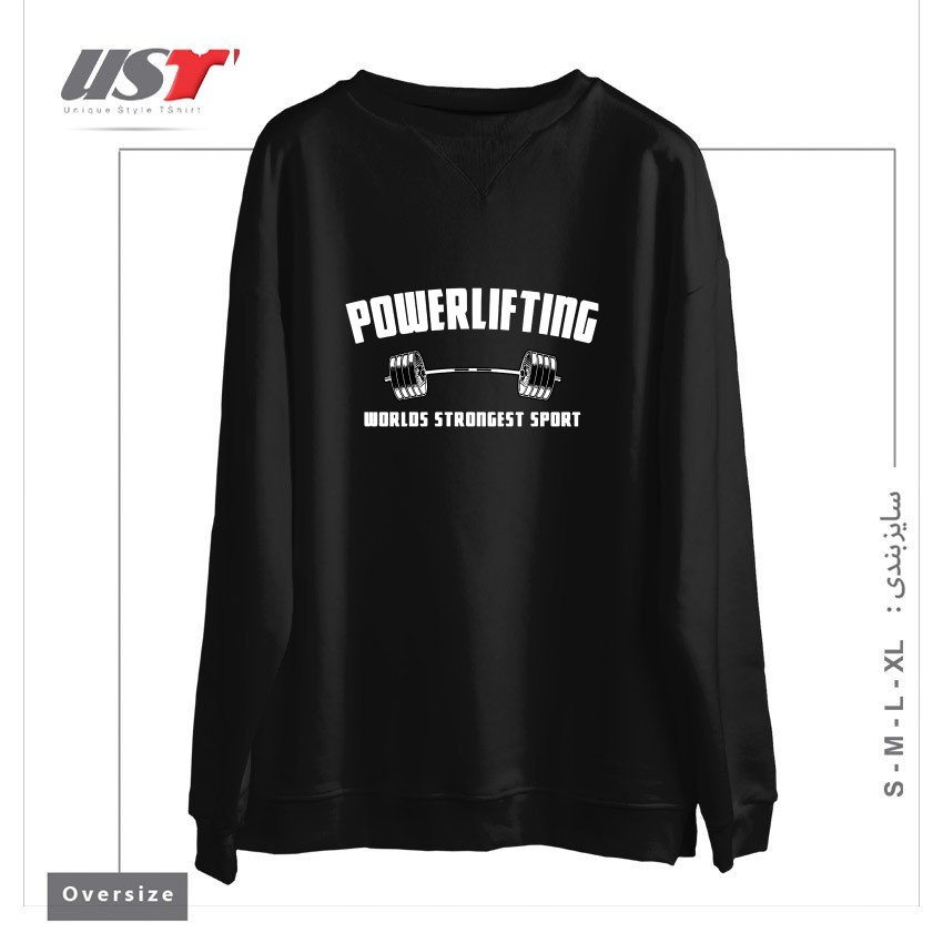 طرح POWERLIFTING GYM WEIGHTLIFTING BODYBUILDING STRONGMAN BENCH DEADLIFT BODYBUILDING سوییشرت اورسایزرنگ مشکی