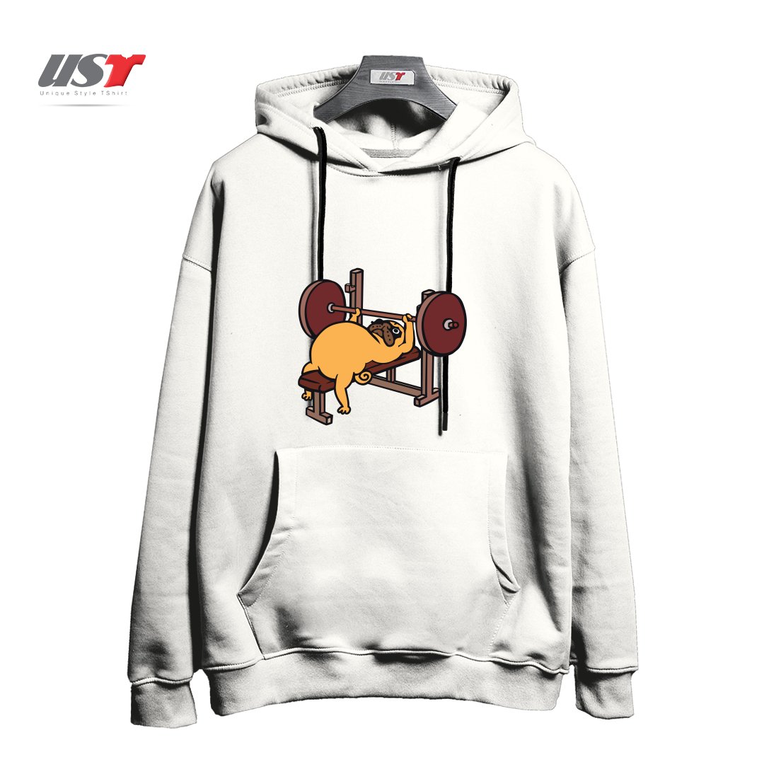 طرح PUG BENCH PRESS هودی اورسایزرنگ سفید
