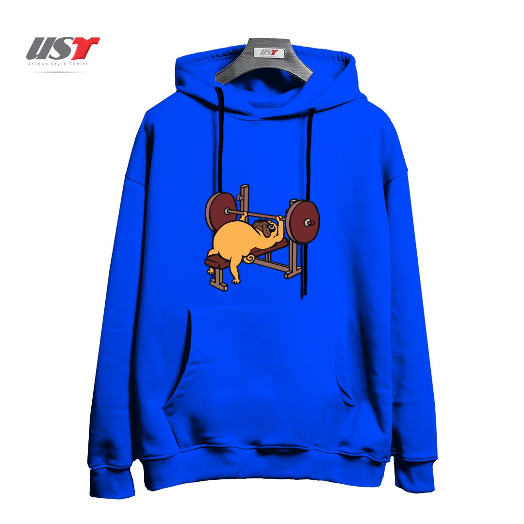 طرح PUG BENCH PRESS هودی اورسایزرنگ آبی شالی