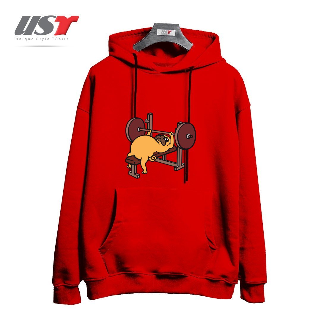 طرح PUG BENCH PRESS هودی اورسایزرنگ قرمز