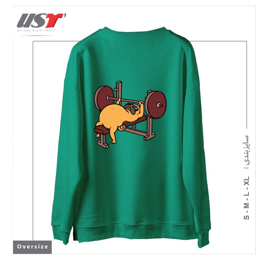 طرح PUG BENCH PRESS سوییشرت اورسایزرنگ سبز سدری