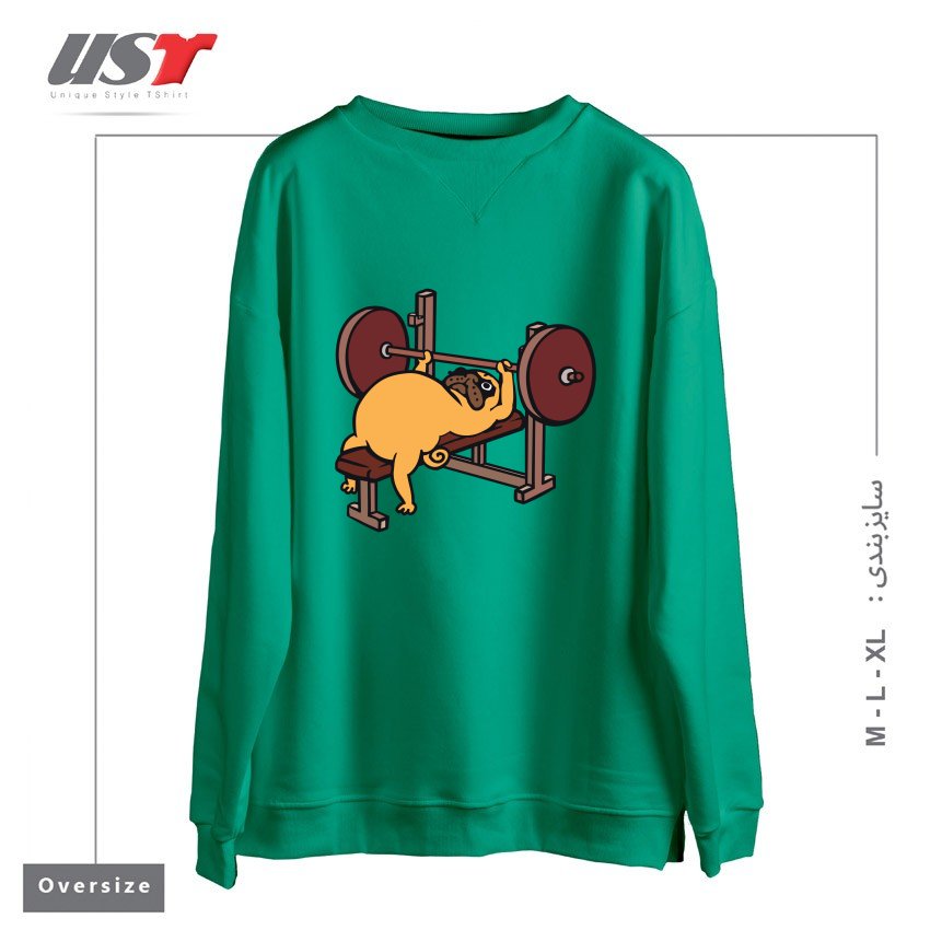 طرح PUG BENCH PRESS سوییشرت اورسایزرنگ سبز سدری