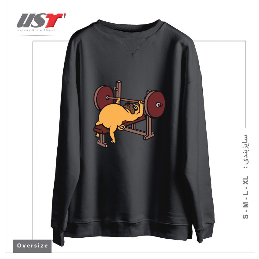 سوییشرت اورسایز طرح PUG BENCH PRESS