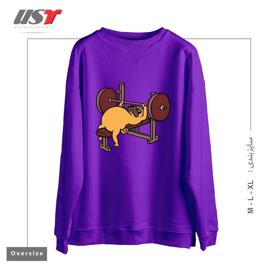 سوییشرت اورسایز طرح PUG BENCH PRESS