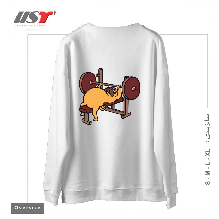 طرح PUG BENCH PRESS سوییشرت اورسایزرنگ سفید