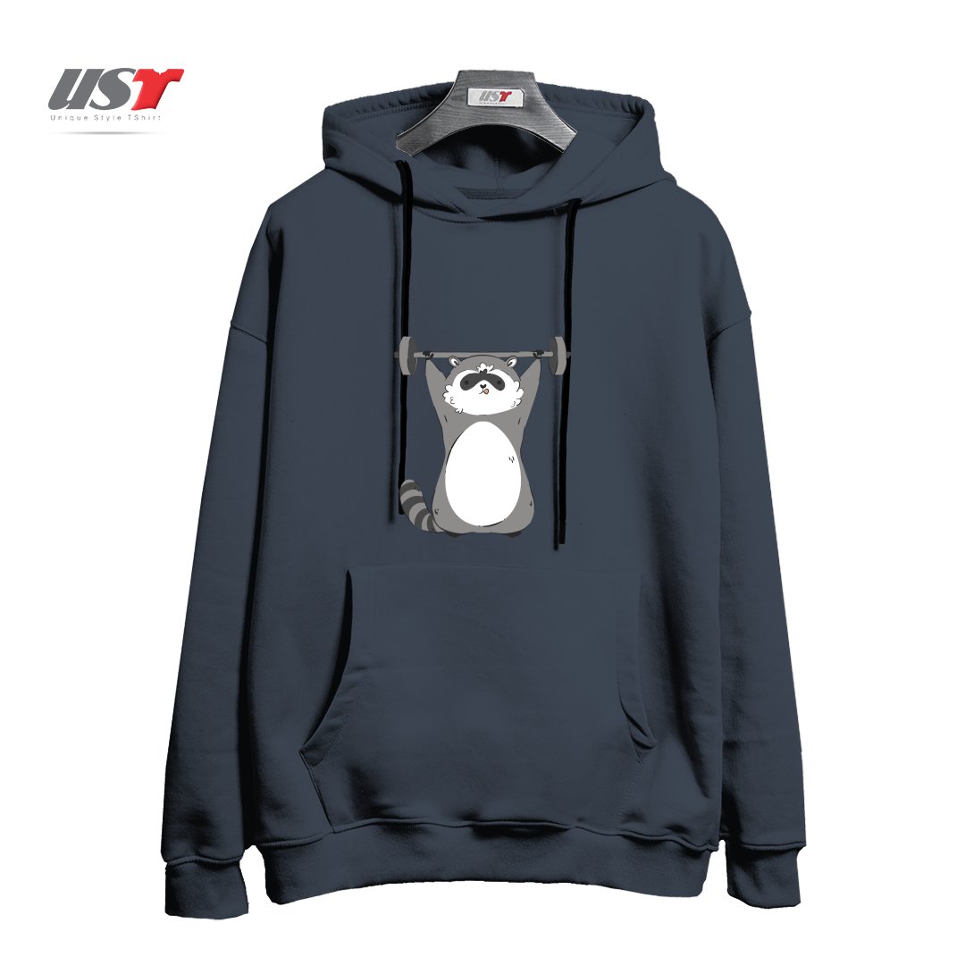 طرح RACCOON WORKING OUT هودی اورسایزرنگ دودی