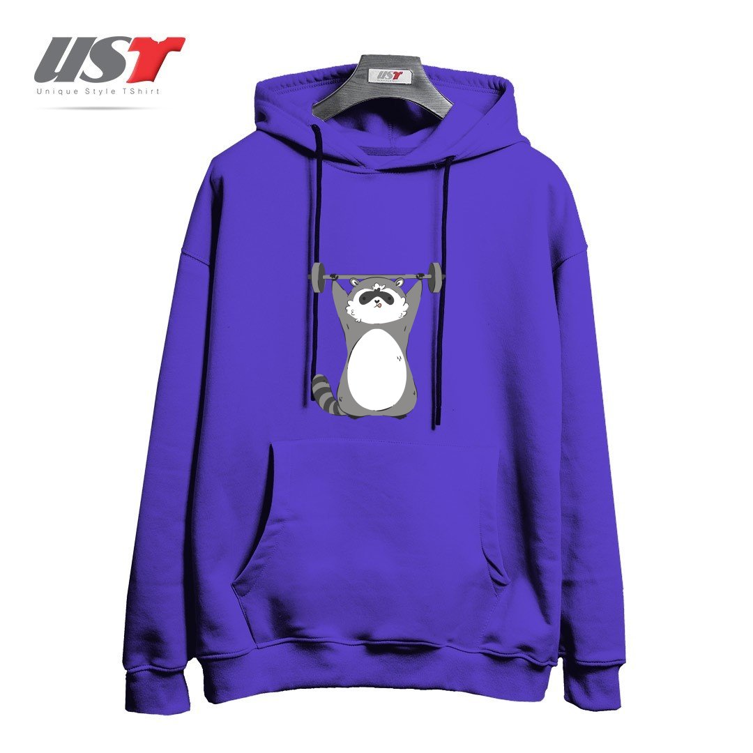 طرح RACCOON WORKING OUT هودی اورسایزرنگ بنفش