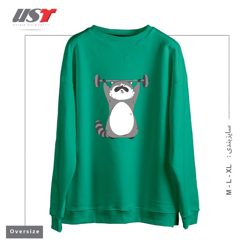 طرح RACCOON WORKING OUT سوییشرت اورسایزرنگ سبز سدری