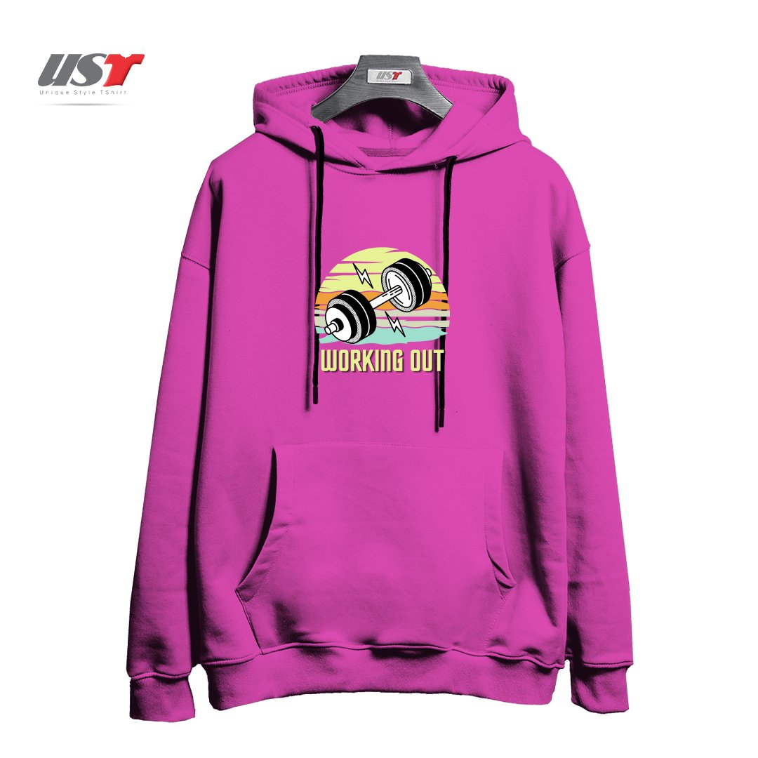 طرح RETRO GYM WORKING OUT هودی اورسایزرنگ صورتی
