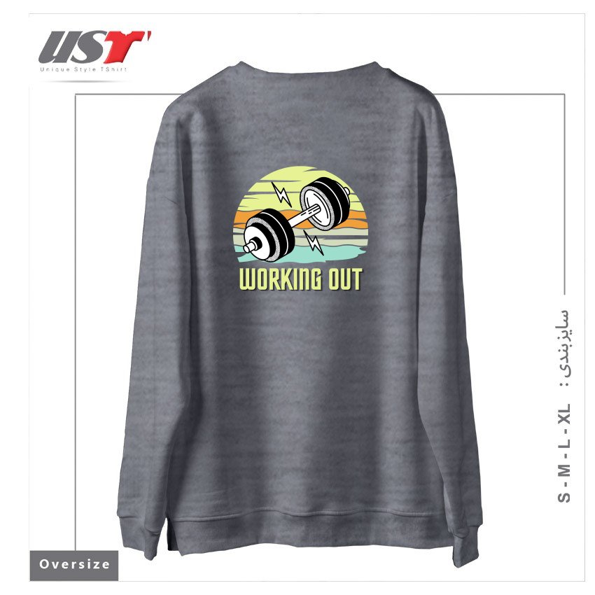 طرح RETRO GYM WORKING OUT سوییشرت اورسایزرنگ طوسی ملانژ