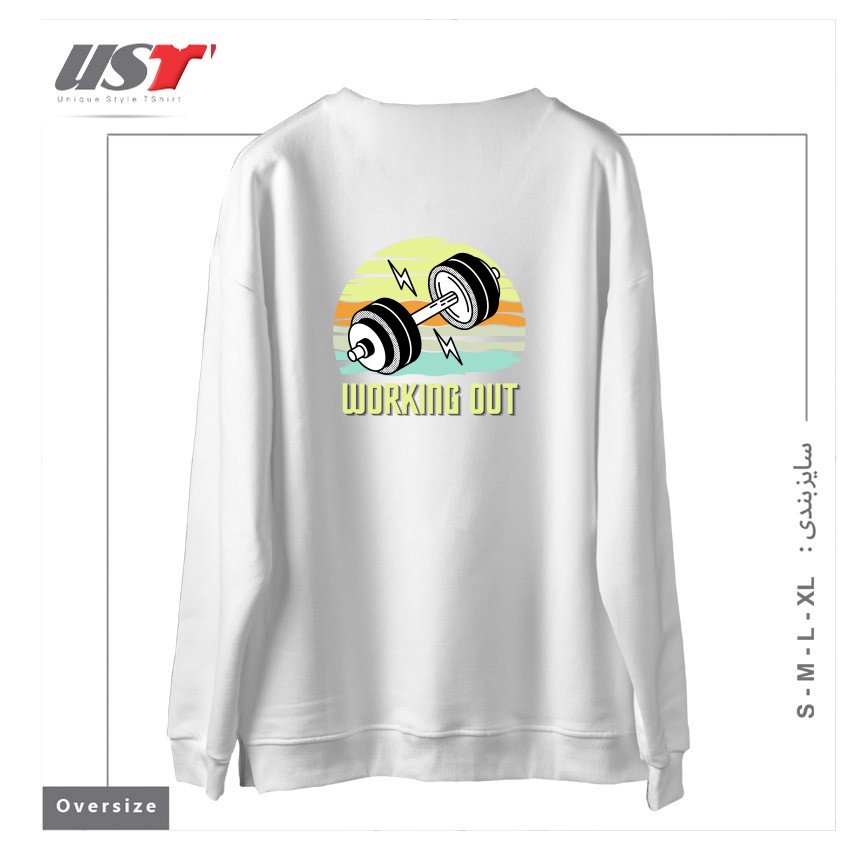 طرح RETRO GYM WORKING OUT سوییشرت اورسایزرنگ سفید