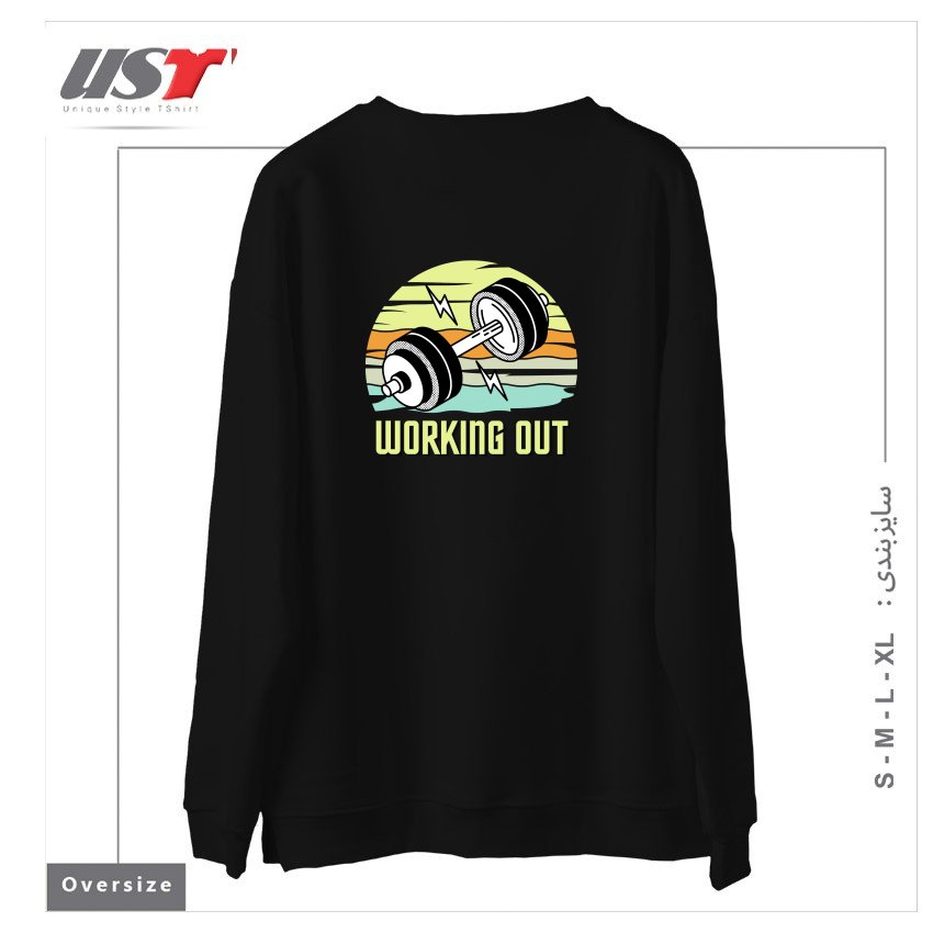طرح RETRO GYM WORKING OUT سوییشرت اورسایزرنگ مشکی