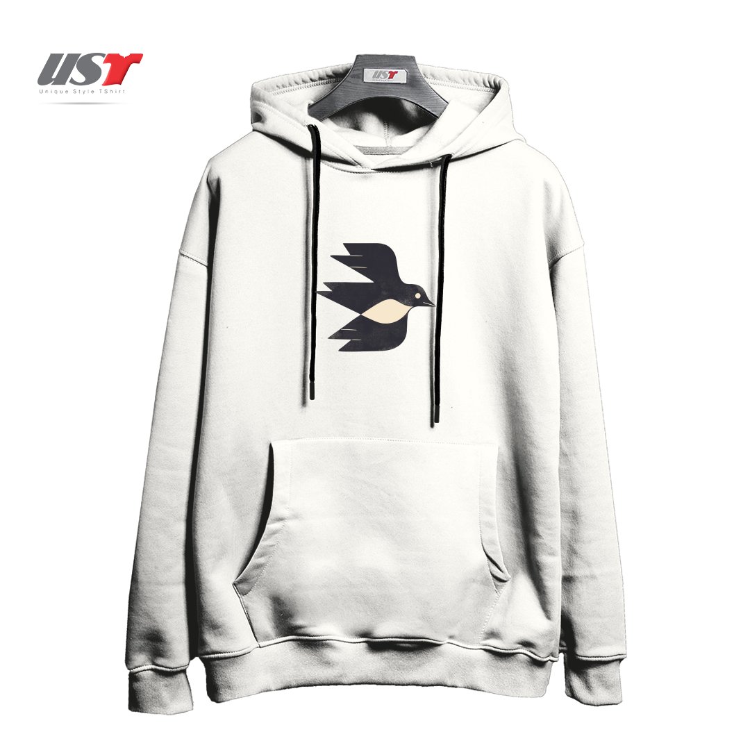 طرح MINIMAL BLACKBIRD NO. 2 هودی اورسایزرنگ سفید