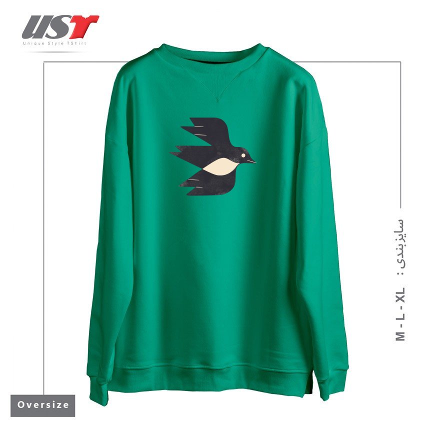 طرح MINIMAL BLACKBIRD NO. 2 سوییشرت اورسایزرنگ سبز سدری