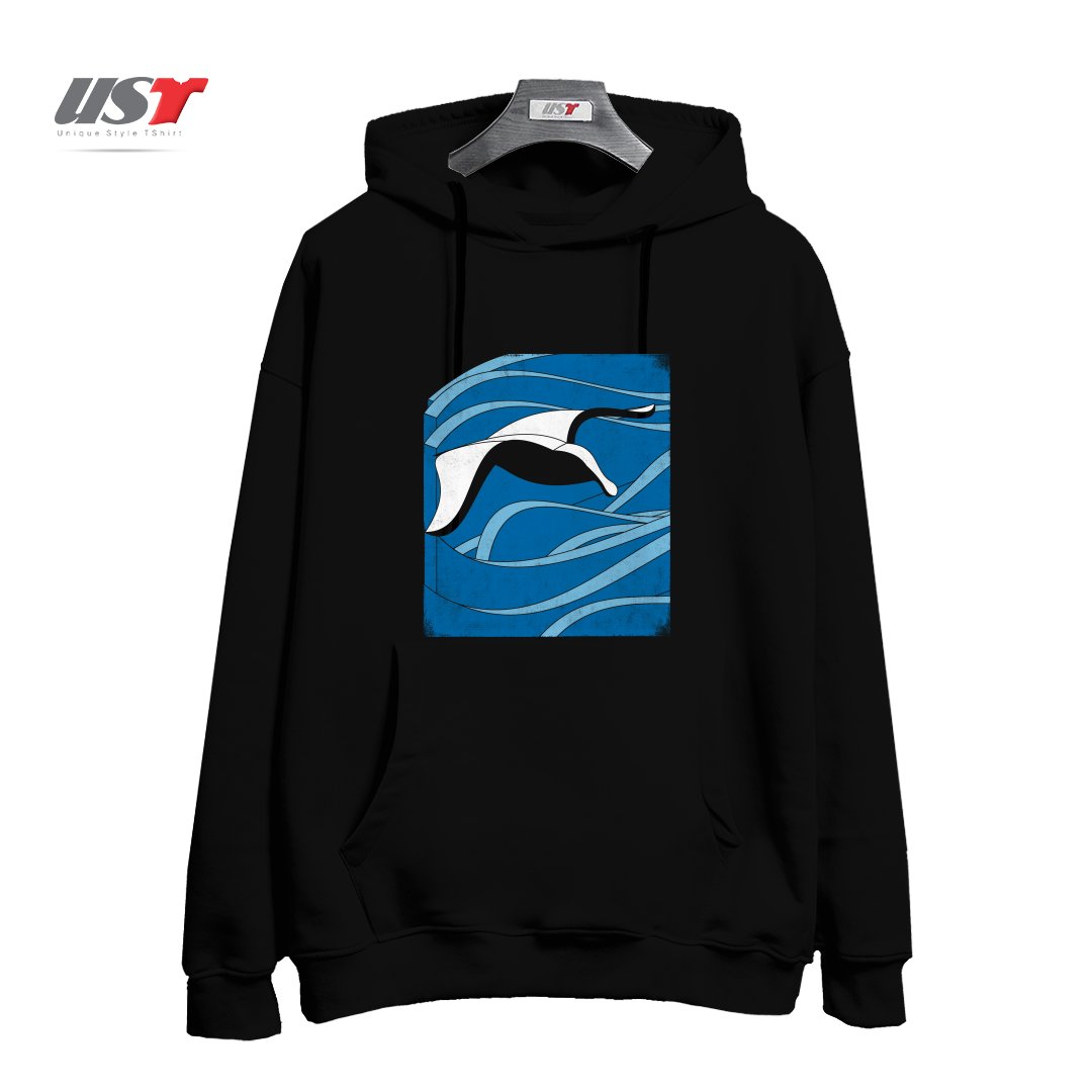 طرح ON THE WAVES هودی اورسایزرنگ مشکی