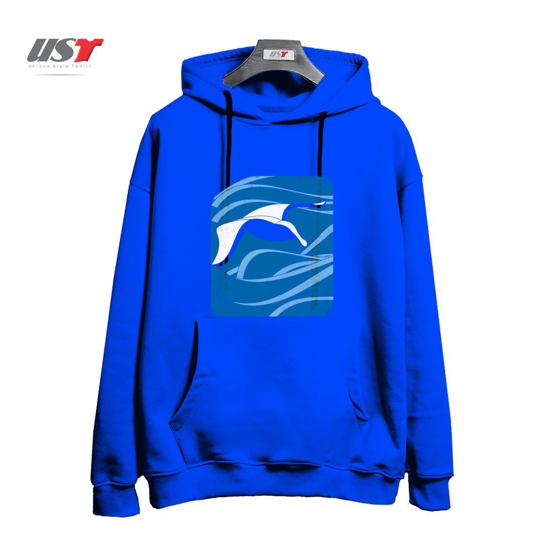 طرح ON THE WAVES هودی اورسایزرنگ آبی شالی