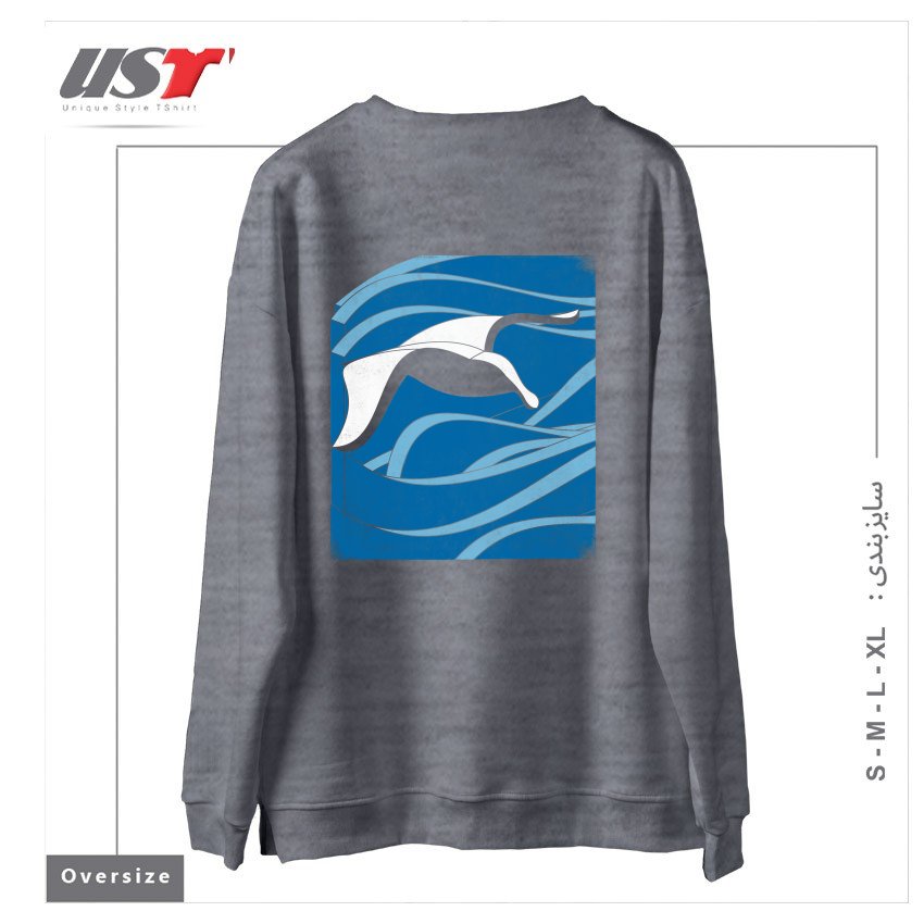 طرح ON THE WAVES سوییشرت اورسایزرنگ طوسی ملانژ