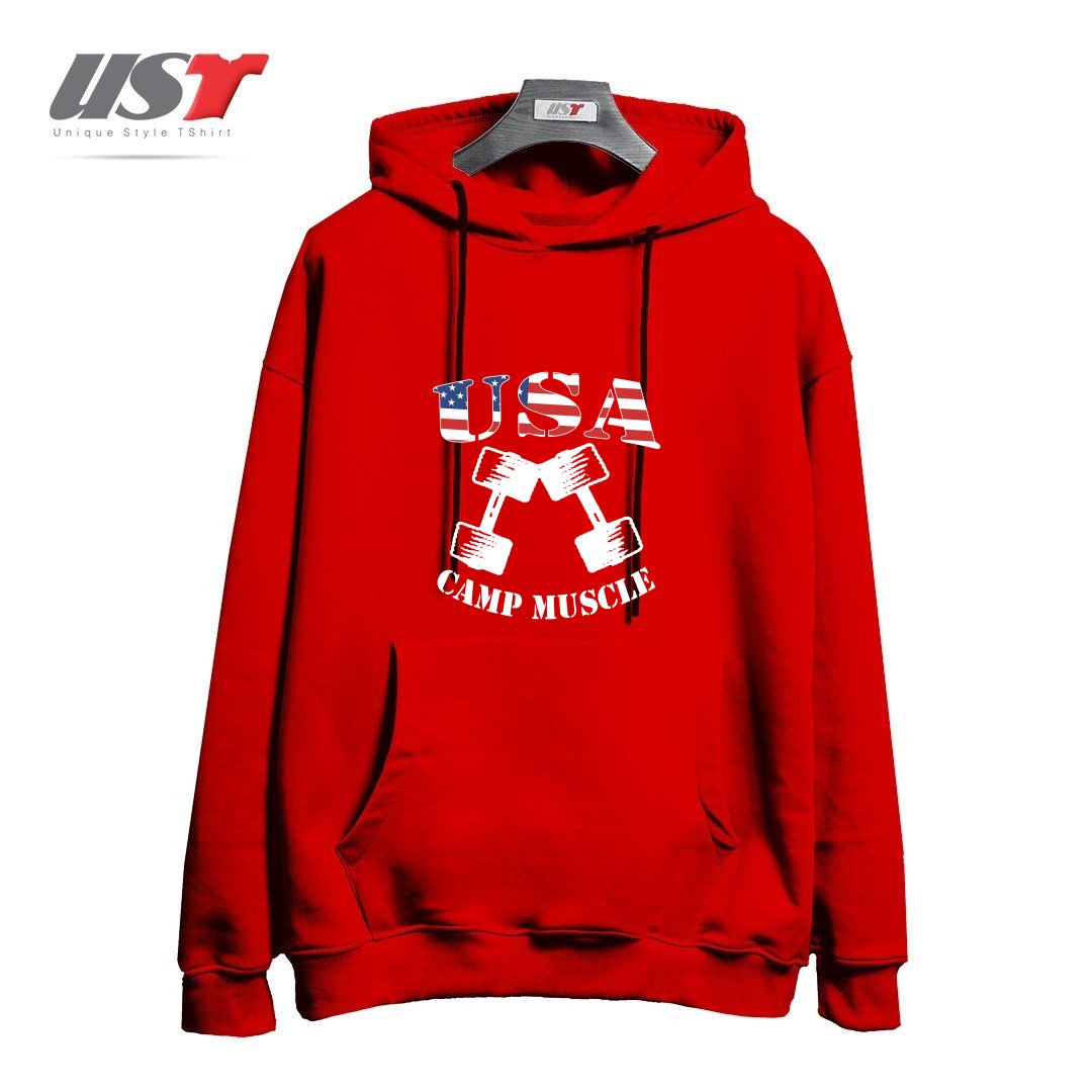 طرح CAMP MUSCLE BODYBUILDING NEW CAMP MUSCLE USA CAMP هودی اورسایزرنگ قرمز