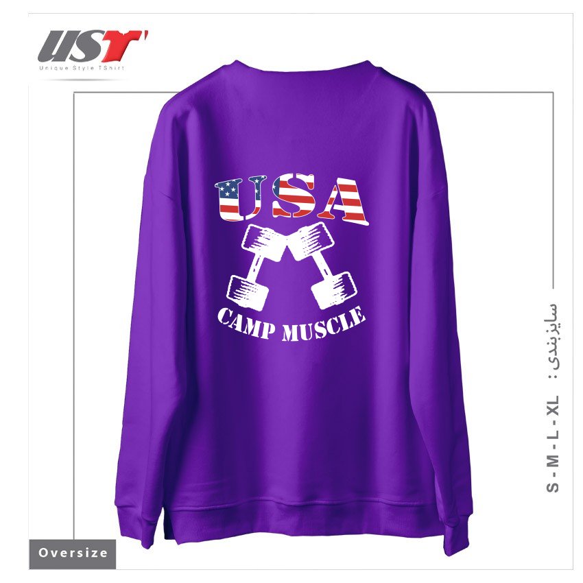 طرح CAMP MUSCLE BODYBUILDING NEW CAMP MUSCLE USA CAMP سوییشرت اورسایزرنگ بنفش