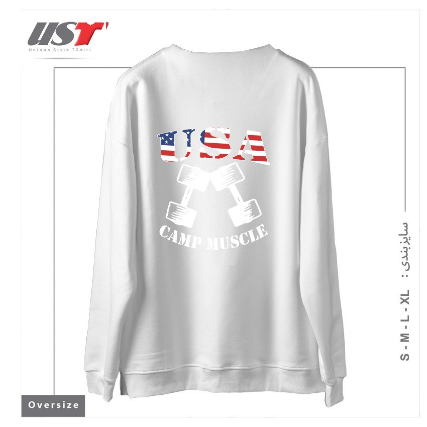طرح CAMP MUSCLE BODYBUILDING NEW CAMP MUSCLE USA CAMP سوییشرت اورسایزرنگ سفید
