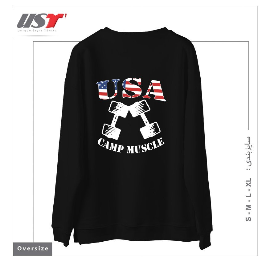 طرح CAMP MUSCLE BODYBUILDING NEW CAMP MUSCLE USA CAMP سوییشرت اورسایزرنگ مشکی