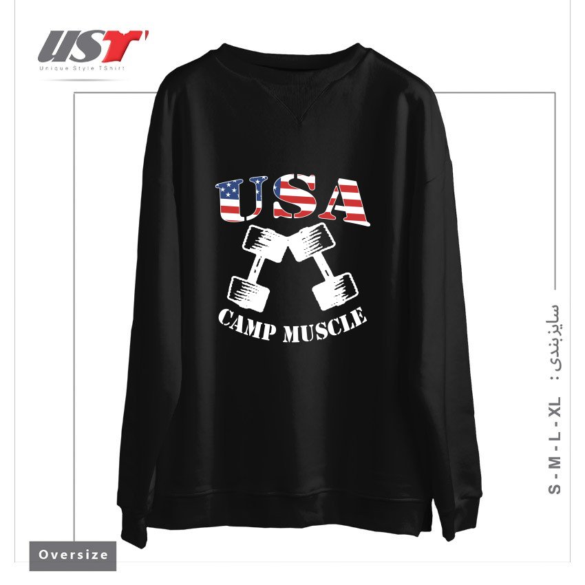 طرح CAMP MUSCLE BODYBUILDING NEW CAMP MUSCLE USA CAMP سوییشرت اورسایزرنگ مشکی