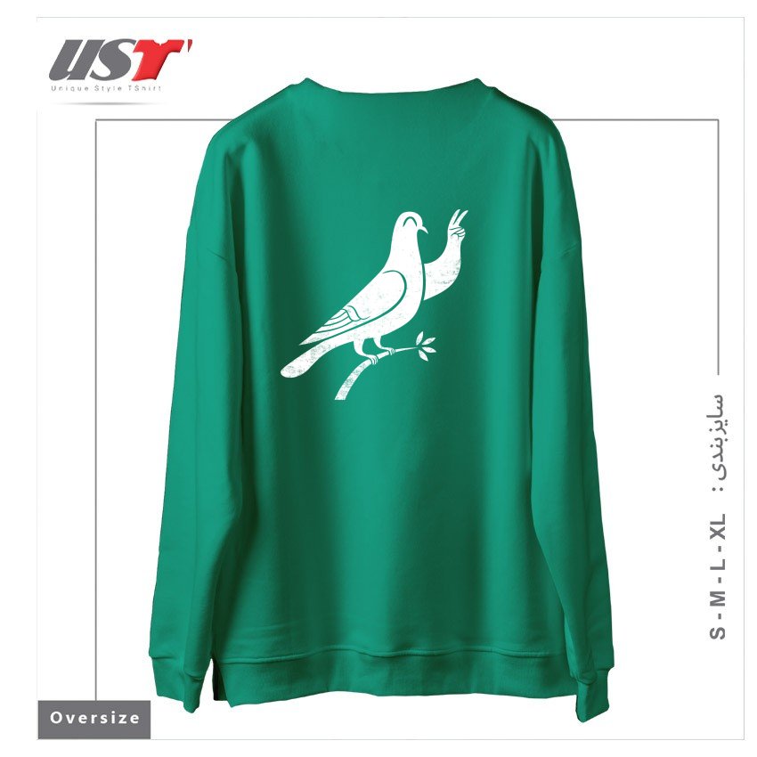 طرح PEACE سوییشرت اورسایزرنگ سبز سدری