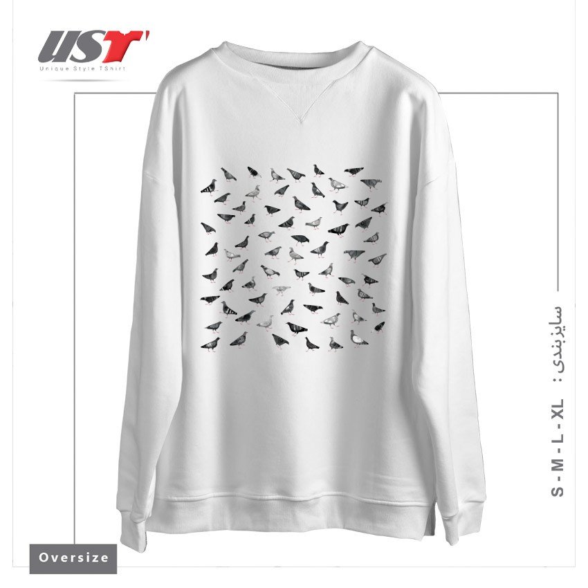 طرح PIGEONS DOING PIGEON THINGS سوییشرت اورسایزرنگ سفید