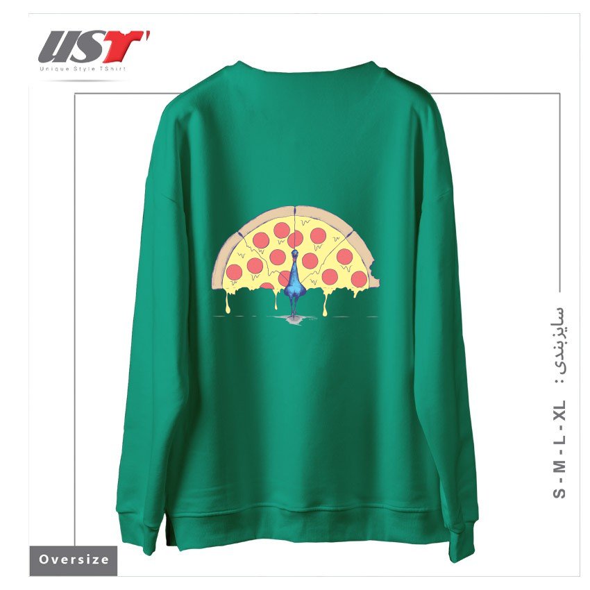 طرح PIZZA PEACOCK354554 سوییشرت اورسایزرنگ سبز سدری