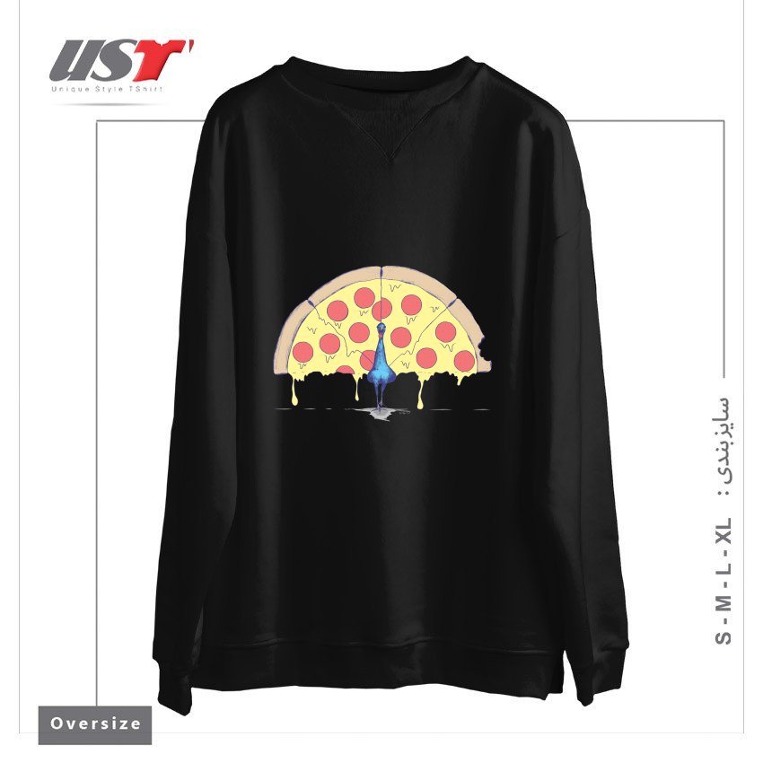 طرح PIZZA PEACOCK354554 سوییشرت اورسایزرنگ مشکی