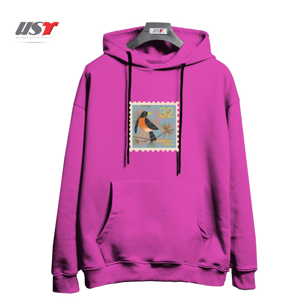 طرح ROBIN POSTAGE STAMP هودی اورسایزرنگ صورتی