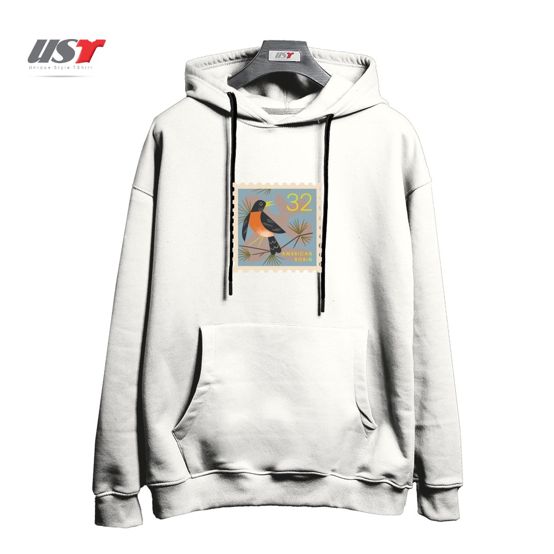 طرح ROBIN POSTAGE STAMP هودی اورسایزرنگ سفید